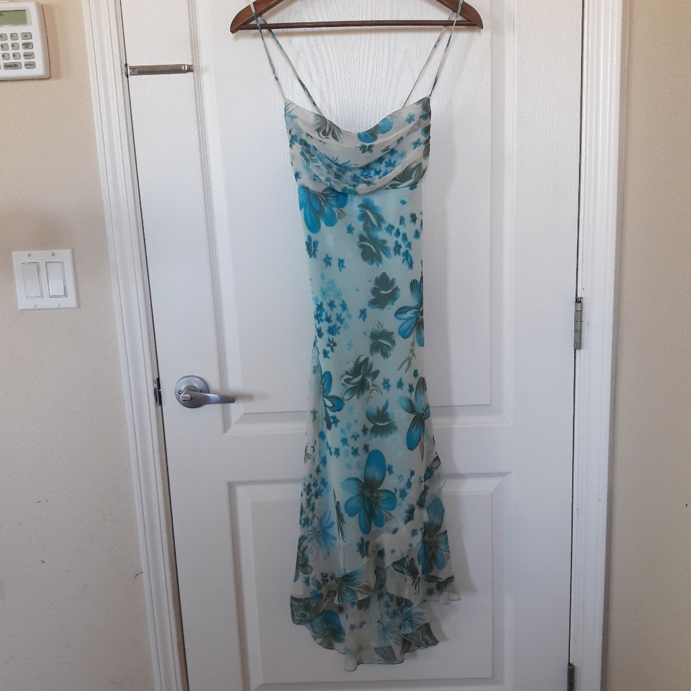 White & Teal Floral Dress Sz M